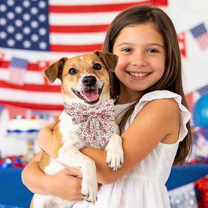 DOGWONG American Flag Dog Collar with Sailor Bow - Adjustable and Comfortable 4th of July Dog Collar Patriotic Necklace for Large Medium Small Pet,L