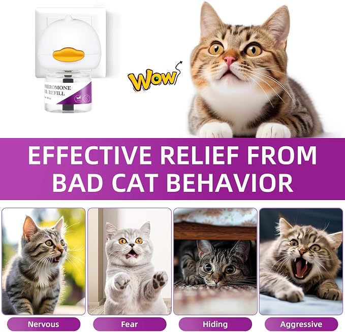 Cat Pheromones Calming Diffuser Kit, 2 Plug-in Diffusers & 2 Refills (48ml) - Up to 60 Days Pheromone Support for Cats - Helps Reduce Scratching, Urine Marking & Anxiety - Fits All Cat Breeds & Ages