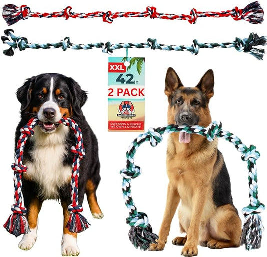 Giant Dog Rope Toys for Extra Large Dogs 2 Pack- 42 Inch, 6 Knot Tough Rope Chew Toys for Large Dogs - Benefits Non-Profit Animal Rescue - Indestructible Dog Toy for Aggressive Chewers (Red/Green 2PK)