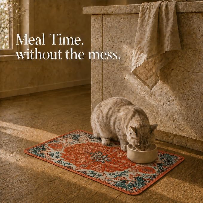 PUPIBOO Cat Litter Mat, Litter Trapping Mat, and Washable Cat Pee Pad | Cat litter box mat and cat food mat, 15x24in, 4-layer, OekoTex-, non-slip, washes up to 500 times