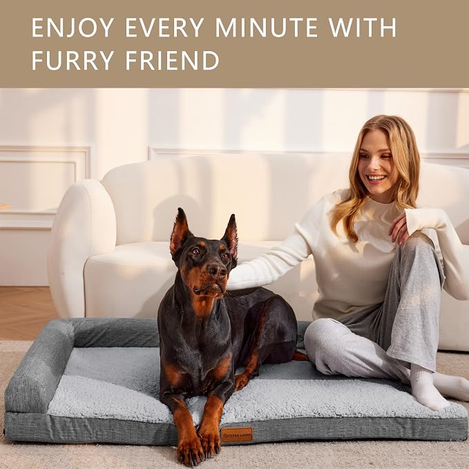 Patas Lague Orthopedic Large Dog Bed Washable Pet Sofa Bed 42''X28''Grey | 2-Sided Bolster Egg-Crate Foam Dog Couch Large Sized Dogs, Waterproof Removable Washable Cover, Nonskid Bottom Pet Crate Mat