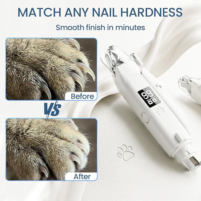 Dog Electric Nail Clippers & Grinder with LED Light,Quiet Cat Nail Trimmer | Large Medium Small Dogs & Cats, Rechargeable, Splash Guard & Safety Lock, Painless Grooming Tool(White)