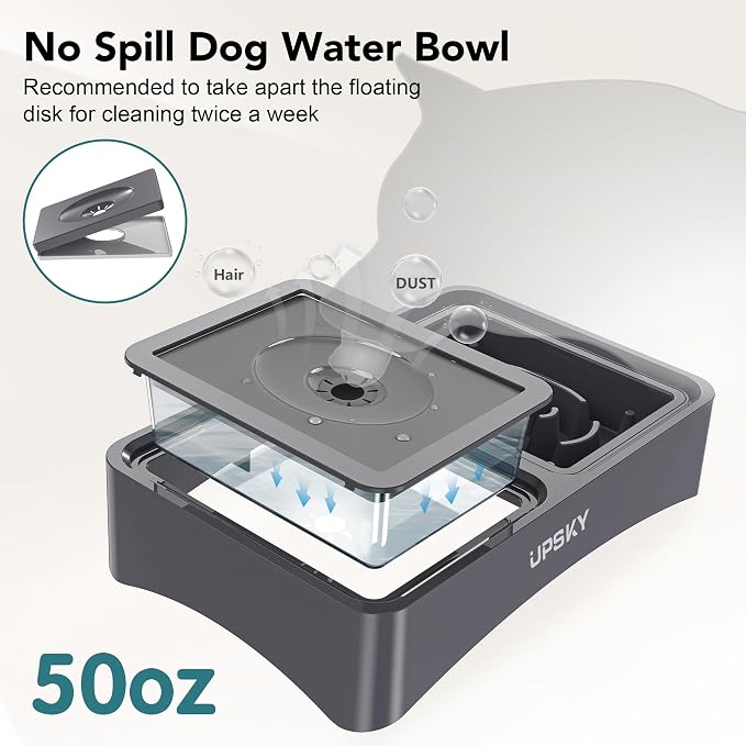 UPSKY 3-in-1 Elevated Dog Bowls Set with 4 Height Adjustable Stand, Gray | 304 Stainless Steel Bowl, No Spill Water Bowl, Slow Food Bowl, Anti-Slip, Dishwasher Safe, Suitable for Small Medium Dogs