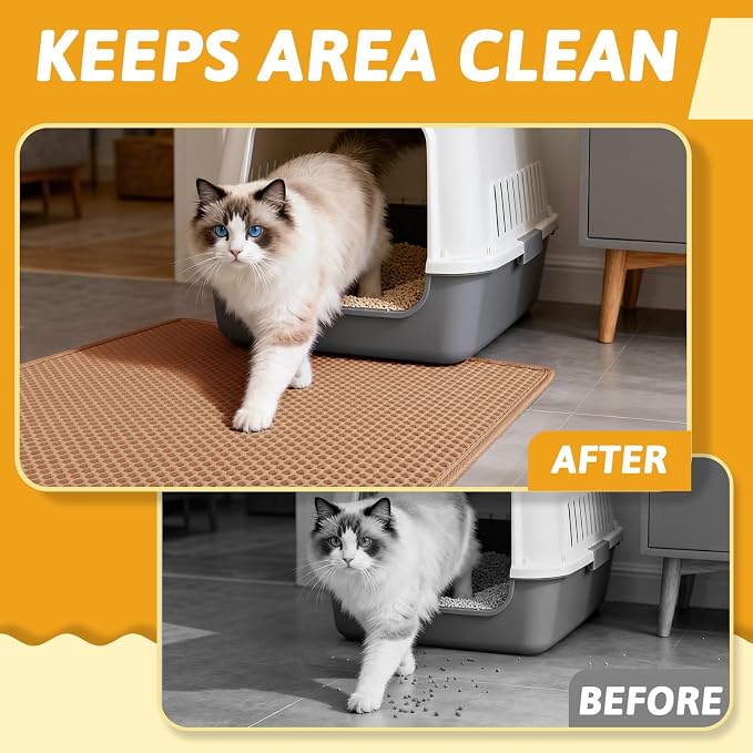 Pieviev Litter Mat, Double-Layer Waterproof Litter Trap, 30" x 24" Brown | Honeycomb Design Catches Scattered Particles to Stop Tracking, Urineproof Base Protects Floors, Easy to Clean