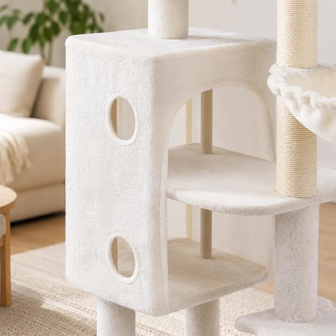 HUITREE 45in Cat Tree Tower with Big Condo for Indoor Cats,Cat Tower with Scratching Post,Scratching Board and Cat Toys,Multi-Level,Small Space,Transformer Cat Tree (336B)