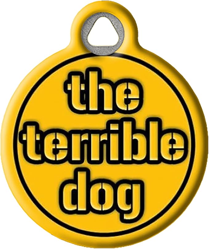 The Terrible Dog Sports Themed Pet ID Tag for Dogs, Silent Polymer Coated Stainless Steel Nametag with Customized Identification Information - Large 1.25" Diameter
