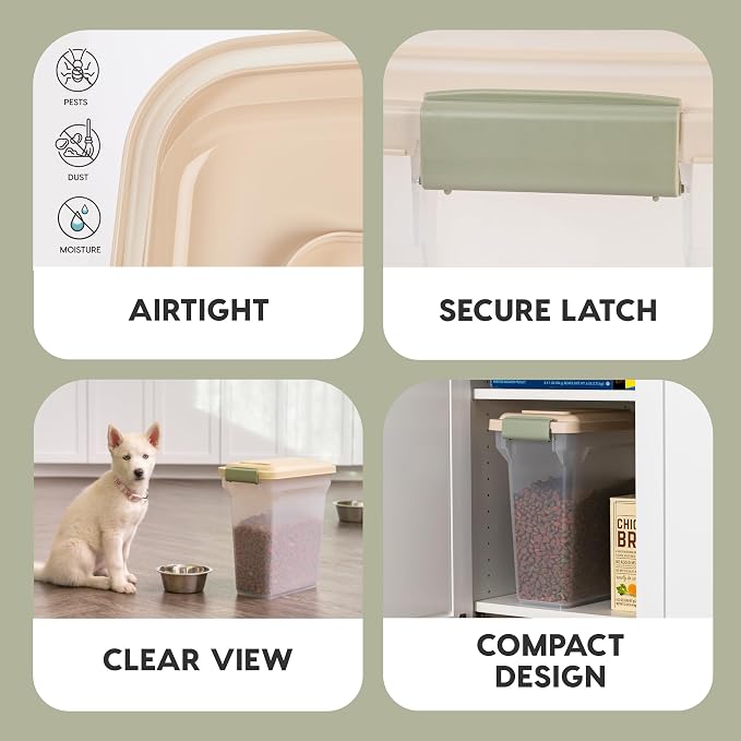 IRIS USA Dog Food Storage Container, Up to 13 lbs, Almond, Made in USA | BPA-Free, Airtight Seal, Best for Cat Food, Bird Seed, Chicken Feed, Pet Toys, Treats, Pellets