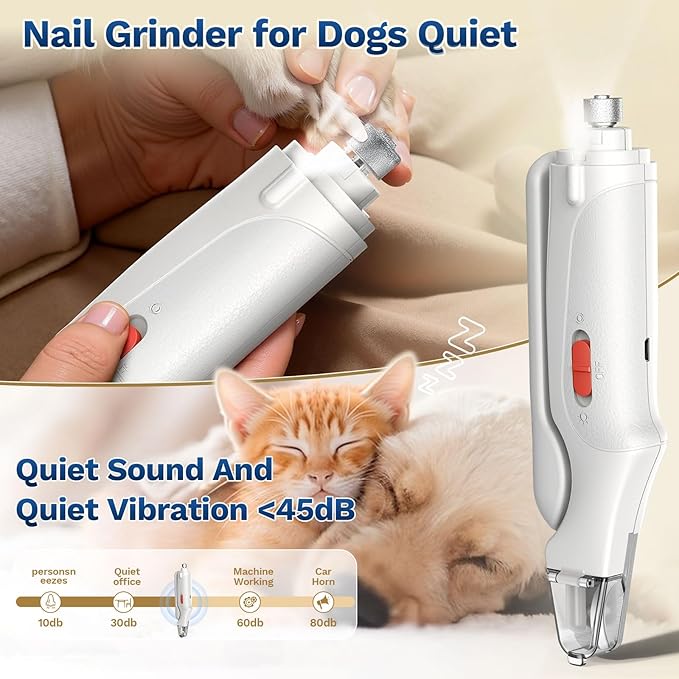 2-in-1 Dog & Cat Nail Clippers and Grinder with Catcher & 2 LED Lights | Stainless Steel Blade, Safety Guard, Type-C Rechargeable Low-Noise Grinder for Small, Medium & Large Pets