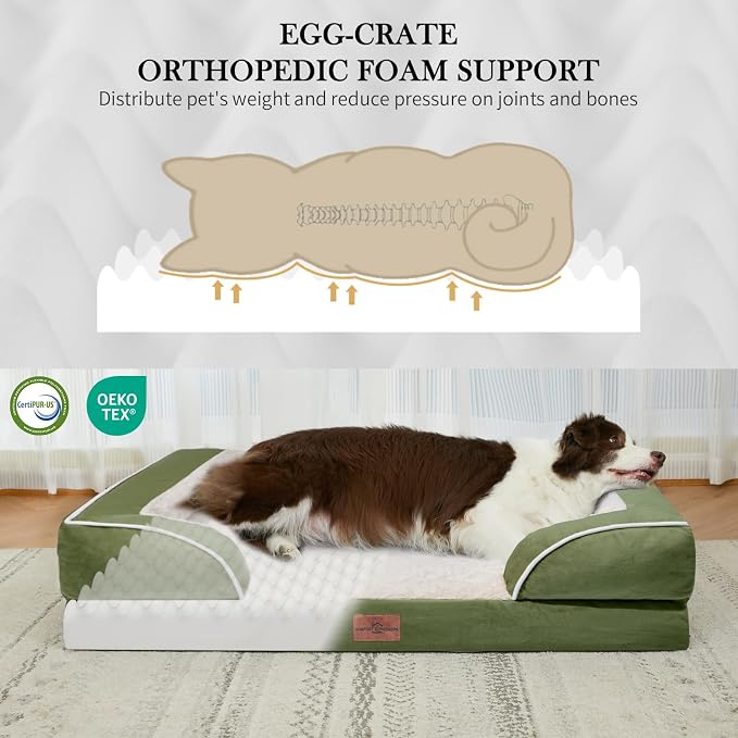 Comfort Expression Orthopedic Dog Bed for Medium Size Dog with Bolster | Waterproof Dog Couch Bed with Washable Cover & Non-Slip Bottom, Supportive Egg Crate Foam Medium Pet Bed, 30x20 Inch