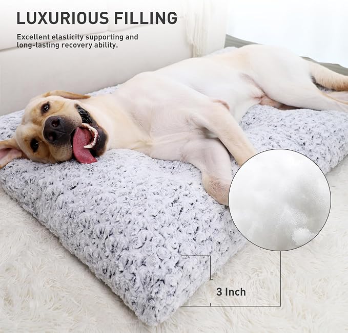 KSIIA Washable Dog Bed Deluxe Plush Dog Crate Pad Comfy Pet Bed Non-Slip Kennel Pad for Large Dogs, 36" x 27", Grey