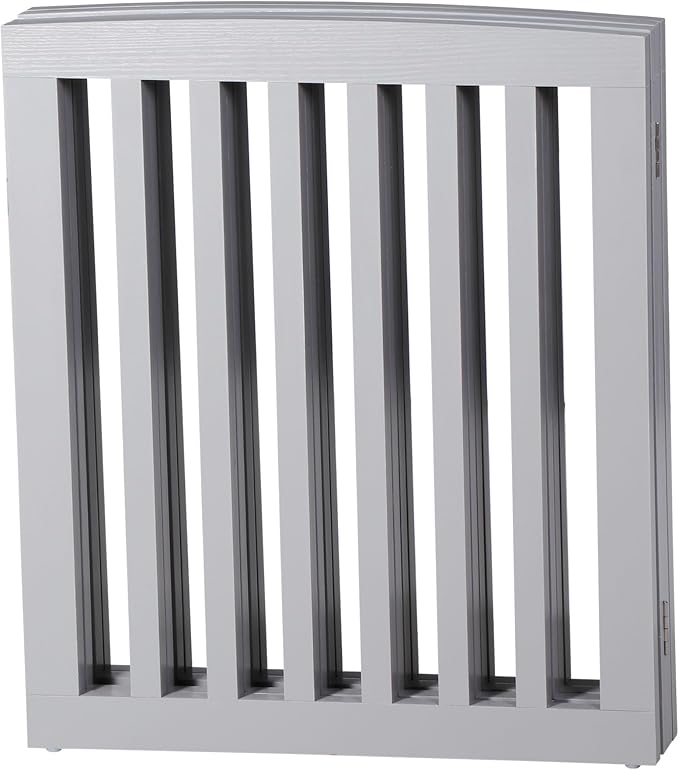 Freestanding Dog Door Indoor Folding Puppy Gate for Doorways Stairs 4-Panel Wood Pet Safe Barrier Fence for Hallways, Gray