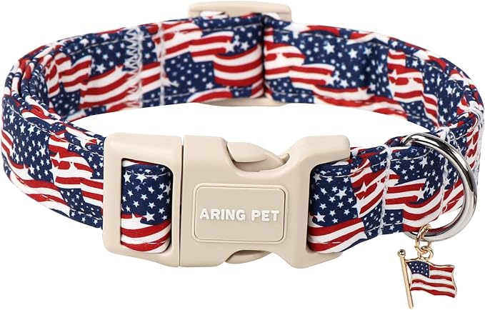 ARING PET 4th of July Collars for Dogs, Fourth of July Patriotic American USA Flag Red White Blue Dog Collar for Puppy Small Medium Large Boy Girl Doggy-S