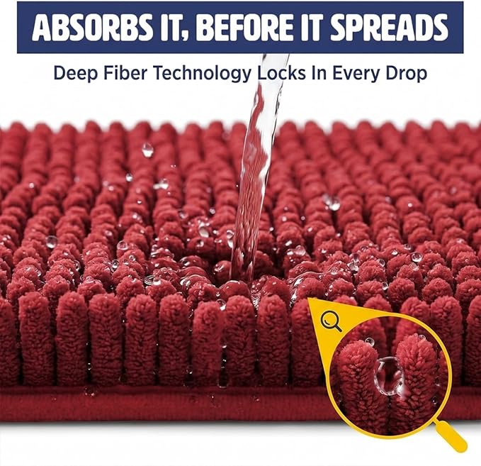 Muddy Mat® | Large Cat Litter Mat 36"x60", Litter Trapping Mat, Super Absorbent Scatter Control, Soft on Paws, Slip Resistant Washable Litter Mat, Traps Litter, Protects Floors, Red
