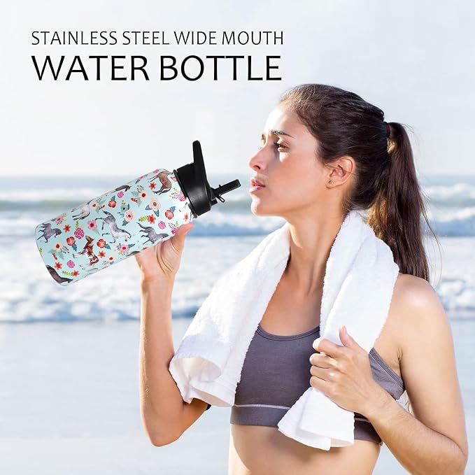 32oz Horse Stainless Insulated Aater Water Bottle with Straw,Horse Gym Hiking Sports Coffee Mug Cup Water Bottles,Horse Gifts for Women,Horse Decor Stuff Accessories