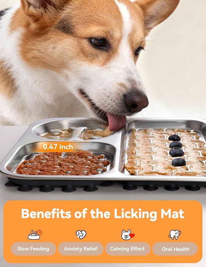 Stainless Steel Lick Mat for Dogs and Cats - FEELNEEDY Large Licking Pad with Suction Cups, Chew-Proof, Non-Slip Pet Licky Mat for Boredom Reducer and Anxiety Relief, Easy to Clean (1Pack)