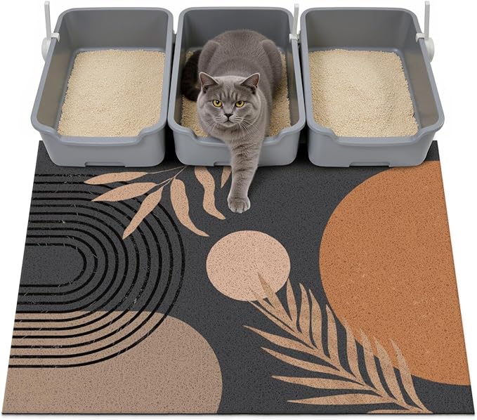 Cat Litter Mat Litter Trapping Mat, 40"x30" Waterproof Urine Proof Litter Box Mat Catcher Mat Non-Slip Washable for Kitty Kitten, Black
