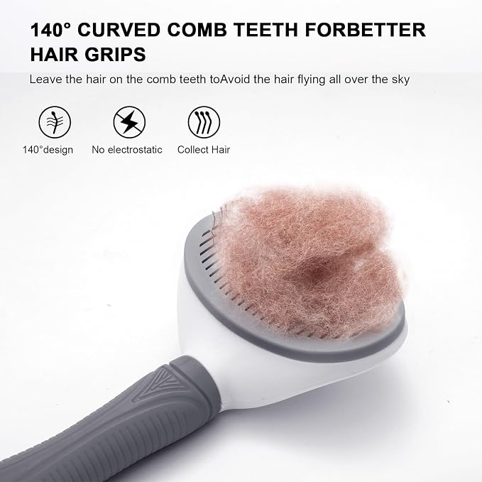 Aogeili Self-Clean Slicker Brush, Deshedding Comb for Dogs Cats Rabbits | One-Click Release Removes Loose Undercoat, Mats & Tangles, for Long & Short Hair Shedding Pets