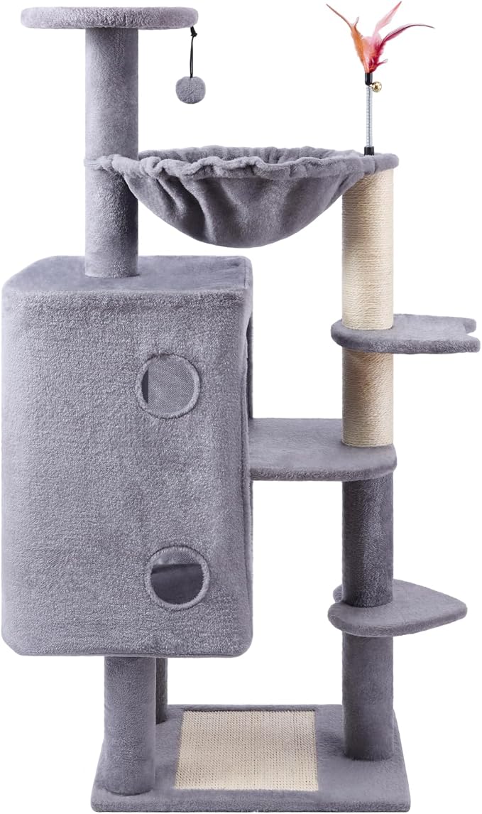 HUITREE 45in Cat Tree Tower with Big Condo for Indoor Cats,Cat Tower with Scratching Post,Scratching Board and Cat Toys,Multi-Level,Small Space,Transformer Cat Tree (338G)
