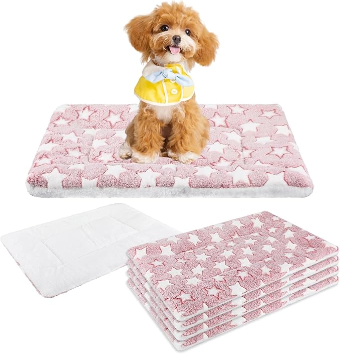 4 Pcs Washable Dog Crate Mat Kennel Pad Replaceable Reversible Pet Bed Pad for Crate Pet, Sleeping Mat for Small, Medium, Large Dog Machine Washable(16.14 x 24 x 1.6 Inch, Pink)