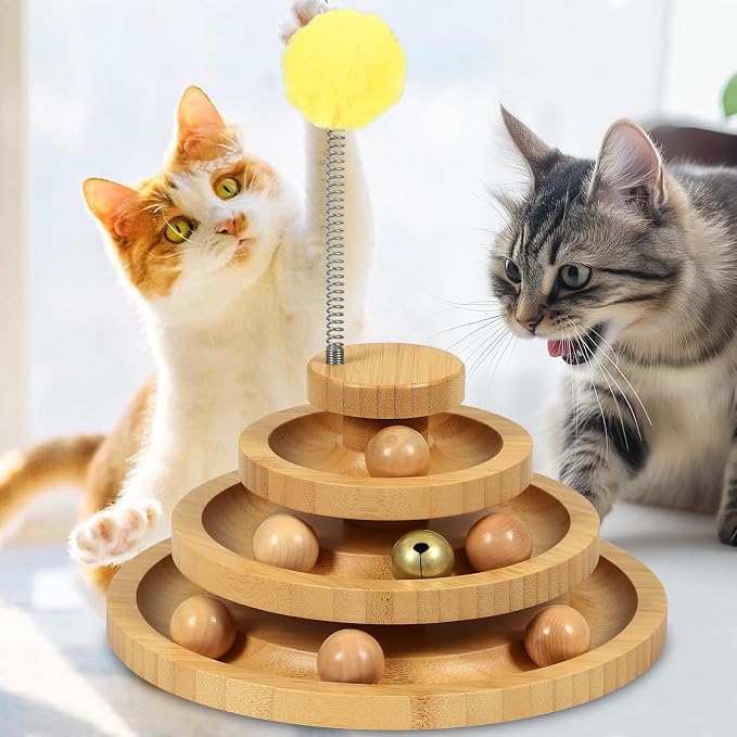DoogCat Cat Ball Track - 3-Level Cat Ball Tower with 9 Removable Balls for Interactive Play and Mental, Physical Exercise - Large Size