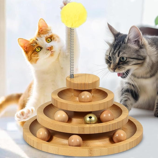 DoogCat Cat Ball Track - 3-Level Cat Ball Tower with 9 Removable Balls for Interactive Play and Mental, Physical Exercise - Large Size