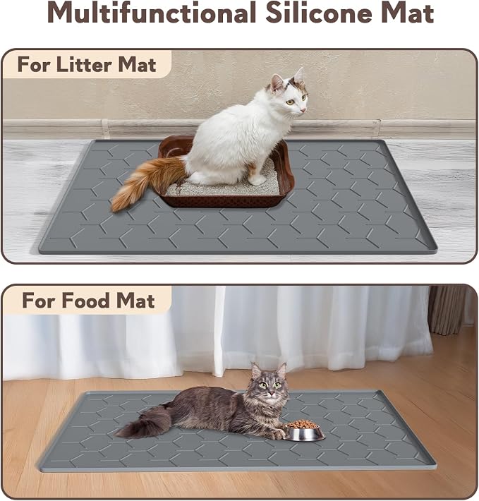 Silicone Cat Litter Mat Large 40" X 28", Easy to Clean, Dark Gray | Large Size Waterproof Silicone Mat with Raised Edges, Catch Litter, Protect Floor from Urine, Multi-Use for Dog/Sink/Kitchen