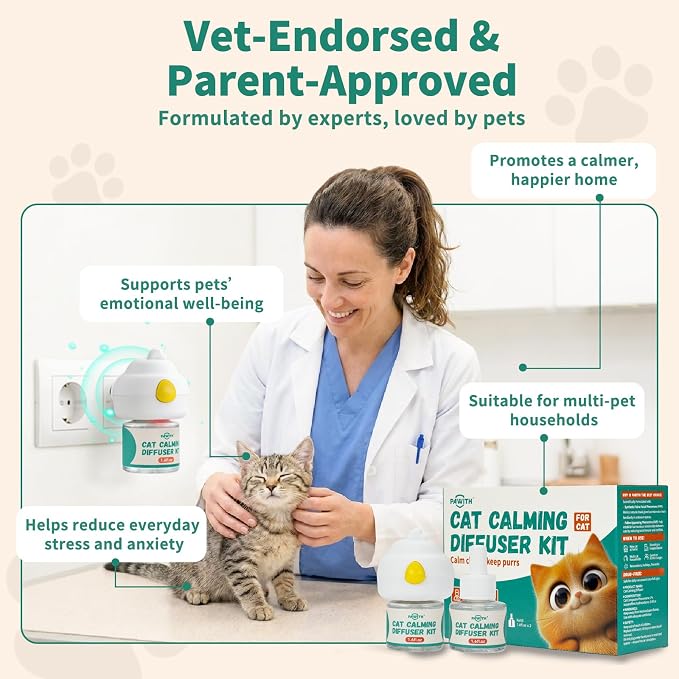 60-Day Cat Calming Diffuser with Pheromones – Cat Pheromone Diffuser for Cats, Helps Reduce Stress, Anxiety, Scratching & Urine Marking – 3-in-1 Calming Diffuser Set with 2 Refills
