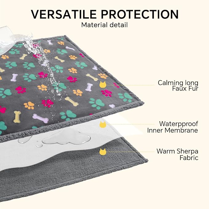 Luciphia Waterproof Pet Blankets for Couch Sofa Bed Cover Cat Liquid Pee Proof Washable Soft Fluffy Large Dog Blanket Reversible Furniture Protection Puppy Grey Bone Thicken X-Large（85" x 57"）