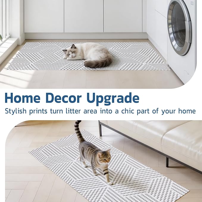 Cat Litter Mat, 40"x25" Jumbo Foam Litter Box Mat | Extra Large Coverage, Soft on Paws, Trimmable Design, BPA-Free Foam, Leak-Proof, Machine Washable, Beige Geo
