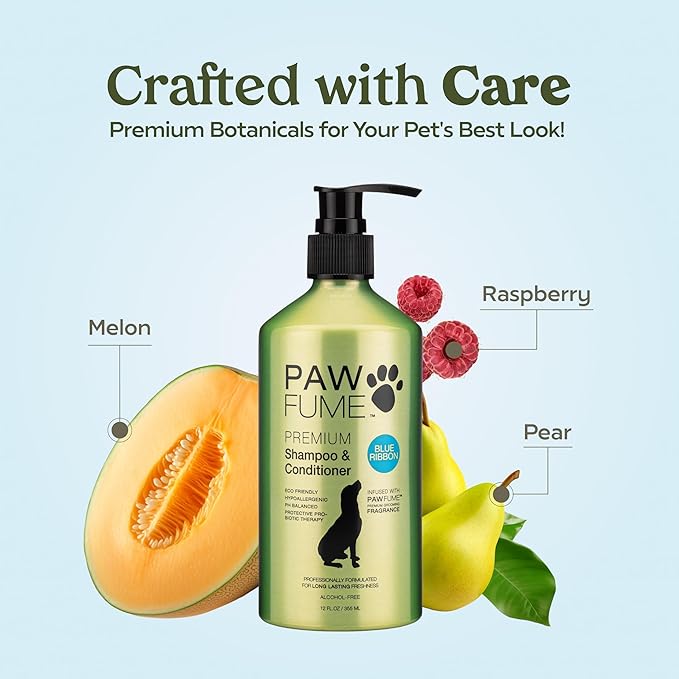 PAWFUME Dog Shampoo and Conditioner, Blue Ribbon, 1-Pack | Probiotic pH-balanced formula nourishes, detangles and deep cleans for silky coat, Puppy Shampoo and Conditioner