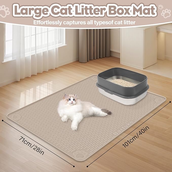 Silicone Cat Litter Mat for Litter Box 40”x28” Large Cat Mat, Khaki | Waterproof, Non-Slip, Leak-Proof Rug Mat with Lip, Easy to Clean, Extra Large Litter Catcher Mat for Floor
