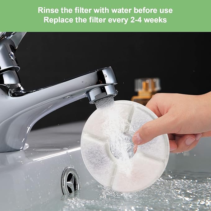 Wonder Creature Cat Water Fountain Filter Replacement, 6/8/12/16/8+4 Pack, Round Carbon Filters for 81oz/2.4L Stainless Steel Top Automatic Pet Fountain (6 Pack)