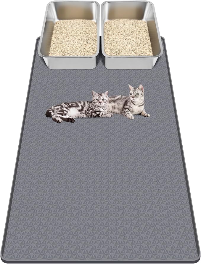 Cat Litter Mats,51"x25.6"Extra Large Silicone Cat Mat for Litter Box | Kalolary Easy to Clean Kitty Litter Trapping Mat,Soft on Kittys Paws,Waterproof, Urine-Proof Kitty Litter Mats for Floor,Grey