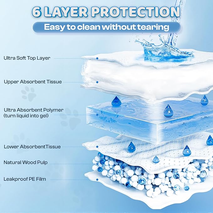 Boscute 4XL Thicken 6 Layers Ultra Absorbent Dog Pee Pads, 31”X47”Leak-Proof Odor-Control Quick Dry Puppy Training Pads Quick Dry Pee Pads for Dogs Cats Pets 150Counts