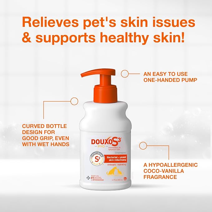 Douxo S3 PYO Medicated Dog Shampoo with 3% Chlorhexidine for Dogs – Antibacterial & Antiseptic Yeast Infection Treatment For Dogs & Cats, Clinically Proven, 6.7 fl oz