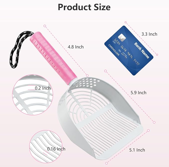 Cat Litter Scoop with Holder, 3 in 1 Metal Kitty Scooper, Heavy Duty Deep Litter Sifter with Dustpan & Mini Broom, Dual Coarse & Fine Grid, Quick Sift, Universal for All Cat Litter