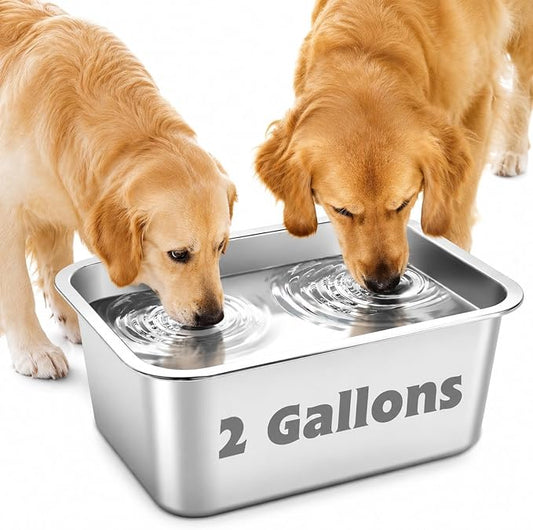 YUEPET 2 Gallons Stainless Steel Dog Water Bowls, Extra Large Metal Dog Food and Water Bowls Large Capacity Pet Water Bowls for Indoor and Outdoor Extra Large Dogs