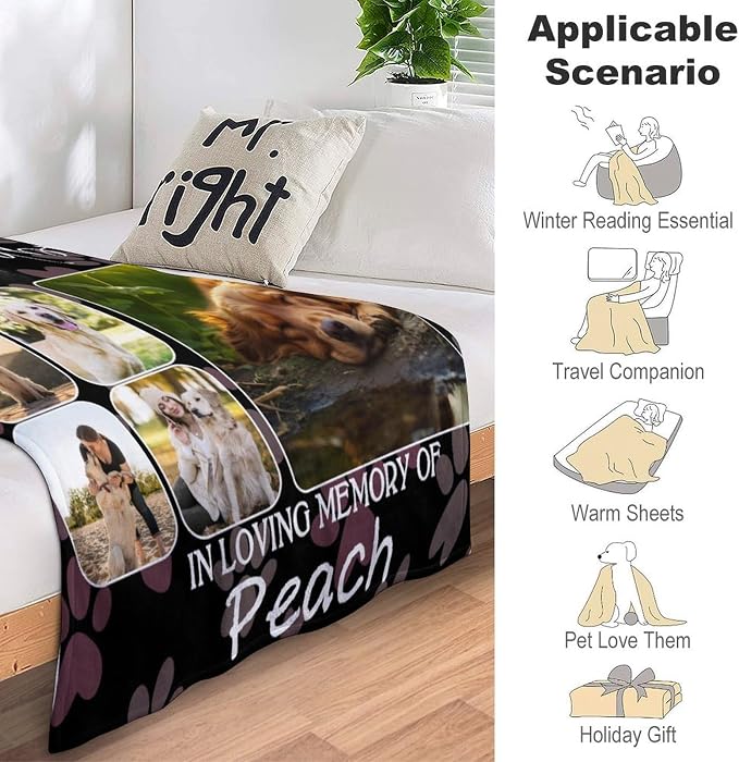 Personalized Dog Blankets with Photos Custom Dog Blanket with Pictures - Customized Pet Memorial Blanket Gifts for Loss of Dog, Loss of Pet Remembrance Gift, in Loving Memory Blanket for Dog Lover L