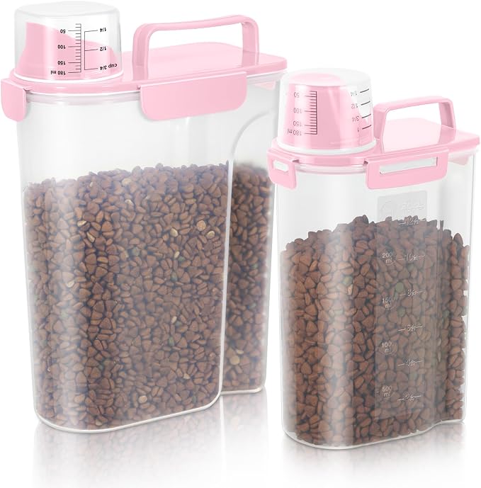 LEAWALK 8-12LBS Dog Food Storage Container, Upgraded Large Nozzle BPA-free, Plastic Pet Food Storage Containers With 4 Sealed Clasps, 1 Measuring Cup and Handle, Easy to Clean and Carry