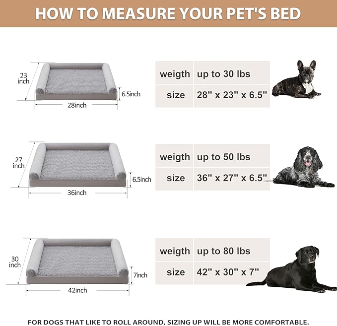 BFPETHOME Orthopedic Washable Large Dog Bed for Senior Dog Comfy Sleep | Waterproof Big Soft Pet Couch Bed for Dogs Relax with Removable Cover Supportive Egg Crate Foam Light Grey 36x27 Inch