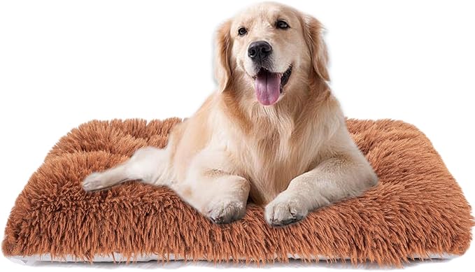 Machine Washable Dog Bed, Deluxe Plush Dog Crate Pad and Cat Bed, Anti-Slip Bottom Kennel Pad Mat, Fuzzy Pet Beds for Large, Medium, Small Dogs Breeds (Brown, 24.0" L x 18.0" W x 3.0" Th x 1 Pack)