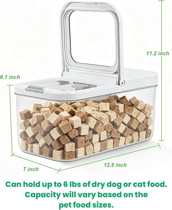 TBMax Pet Dog Cat Food Storage Container 6 Lbs with Airtight Flip-up Lid | One-press Open Lid for Easy Access & Scoop, Airtight Bin Ideal for Pet Food Treat, Small Animal Food Storage, Space-Saving