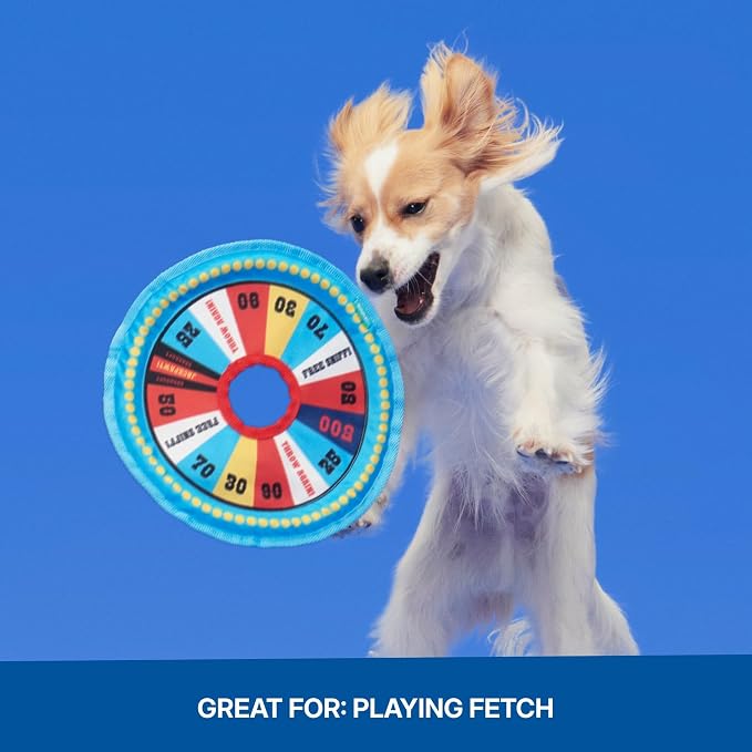 Barkbox Fetch N' Win Wheel Dog Toy | Fluff-Free Crinkle Disc with T-Shirt Rope & Reinforced Woven Binding | Fetch & Tug Toy for Dogs