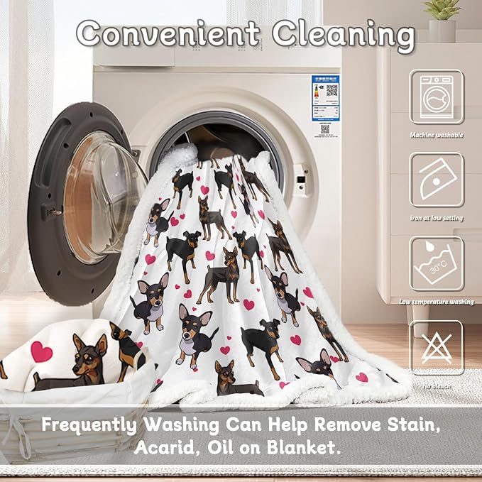 BlessLiving Red Hearts Dog Cat Print Plush Blanket Cute Puppy for Kids Adults 3D Animal Print Plush Blanket Gift for Pet Lovers (Miniature Pinscher,Twin, 60 x 80 Inches)