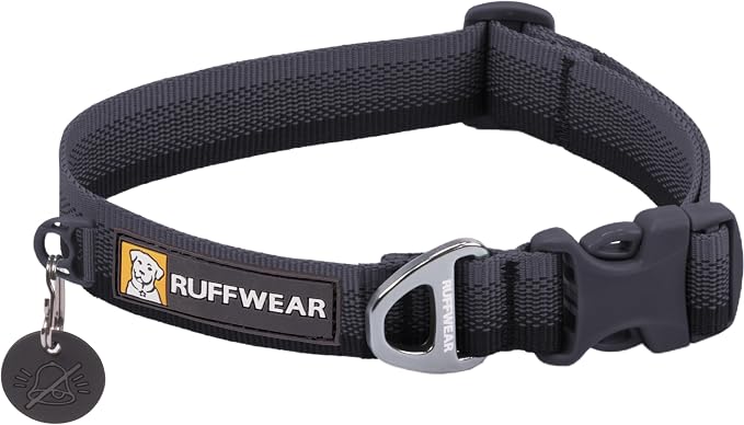 Ruffwear, Front Range Dog Collar, Adjustable Tubelok Webbing, Lightweight, Side Release Buckle, Aluminum V-Ring, Durable for Everyday Use, Basalt Gray, 14"-20"
