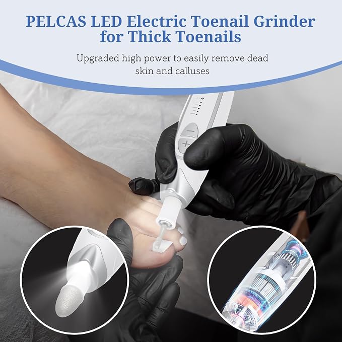 PELCAS Electric Nail File, Manicure and Pedicure Kit 5 Speeds & LED Light | Cordless Nail Drill, Toenail Grinder for Thick Toenails, Dremel Tool Kit for Human, Pet, Toenails, Natural & Acrylic Nails