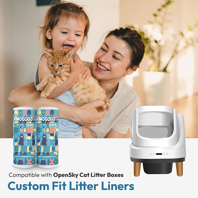 50 Pack Litter Box Liners, Compatible with PetSafe ScoopFree OpenSky Automatic Litter Box, Large Capacity Waste Bin Liners, Heavy Duty, Thick Drawstring Refill Bags, 25.39" x 12.6"