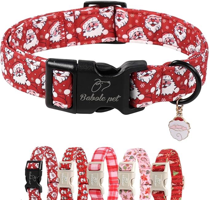 Christmas Dog Collar - Cute Red Santa Christmas Puppy Collar with Safety Buckle, Soft Adjustable Holiday Dog Collars for Small Medium Large Dogs XL
