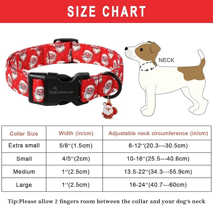 ARING PET Christmas Dog Collar, Cute Red Santa Claus Christmas Pet Collars with Quick Release Buckle for Small Medium Large Girl&Boy Dogs-L
