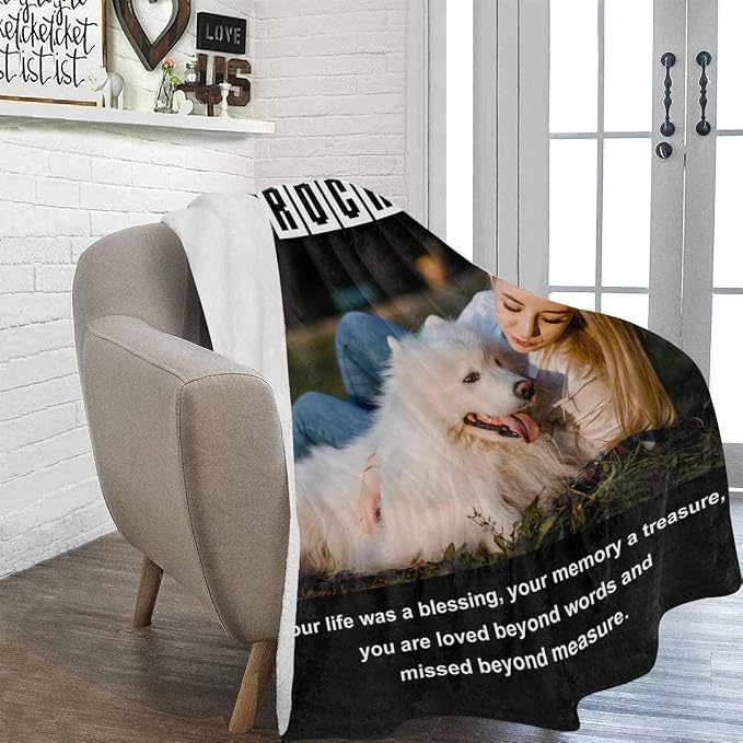 Artsadd in Loving Memory Gifts-Personalized Blanket with Photos and Name-Memorial Gifts for Loved Ones Lost-Custom Remembrance Gifts Blankets for Loss of Dog Memorial Blanket Gifts